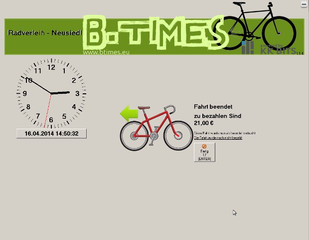 Obrazovka vyúčtovania B.Times za ukončený prenájom bicykla
