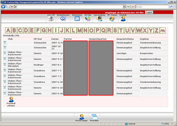 Intranet Holmes Place s abecedným zoznamom partnerov