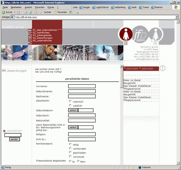 Formulár JFB Job Machine na zadanie údajov uchádzača