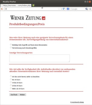 Dotazník Wiener Zeitung o produktoch a cenách