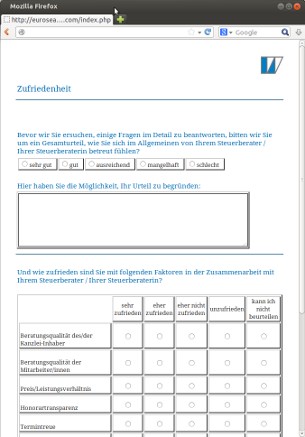 Dotazník Eurosearch s textovým poľom a hodnotiacou tabuľkou