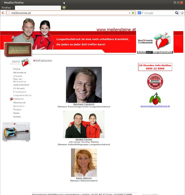 Webová stránka Meilensteine.at s portrétmi a informáciami o projekte