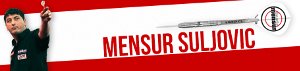 Banner Mensura Suljovica s fotografiou hráča šípok