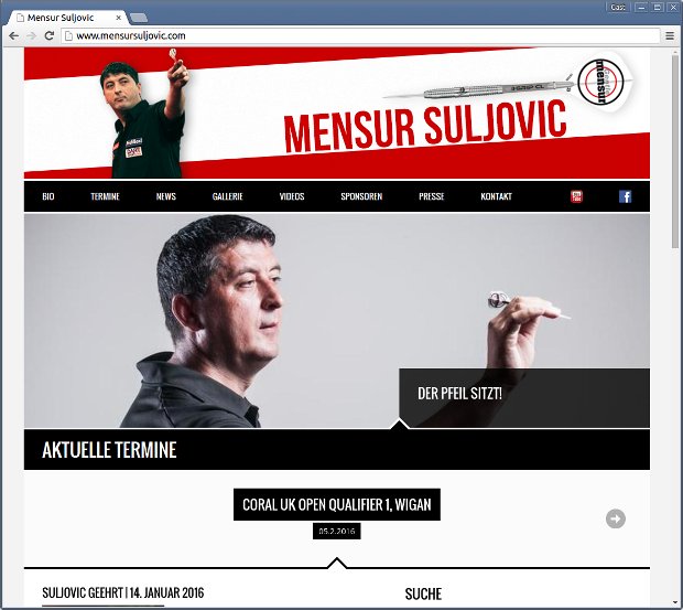 Úvodná stránka Mensura Suljovica s portrétom a termínmi podujatí