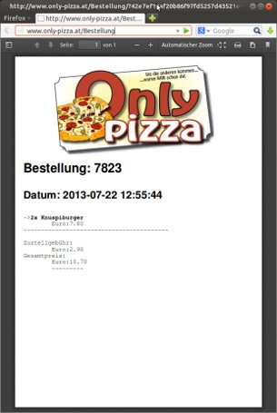 Doklad objednávky Only Pizza s logom, dátumom a položkami