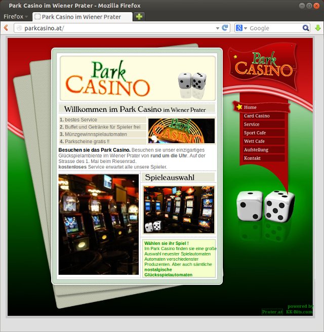 Webová stránka Park Casino s opisom kasína a hracích automatov