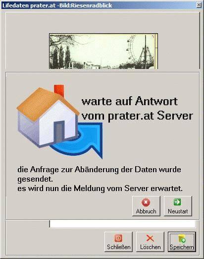 Offline správca obrázkov prater.at so správou o synchronizácii so serverom