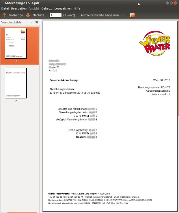 Automaticky vytvorené mesačné vyúčtovanie Pratercard vo formáte PDF