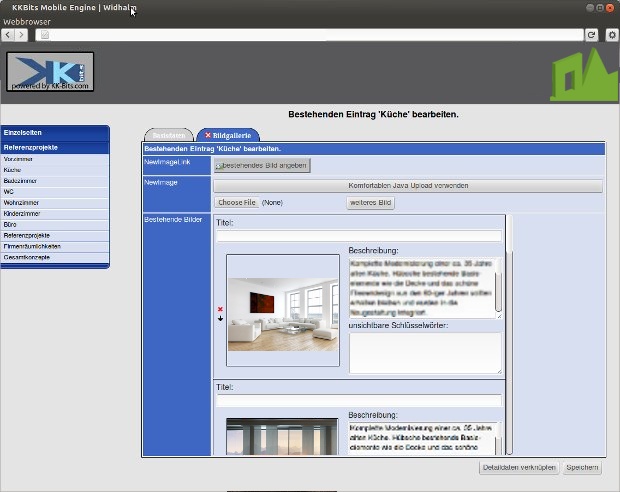 Administrácia Raumdesign Kaiser s editorom obrázkov a textov