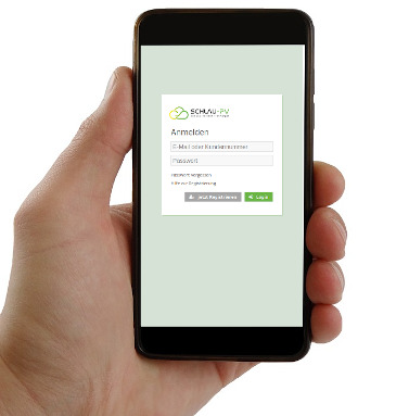Smartfón s prihlasovacou stránkou zákazníckeho portálu Schlau PV