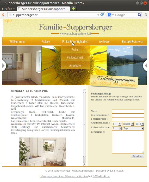 Úvodná stránka rodiny Suppersbergerovcov s fotografiami dovolenkových apartmánov