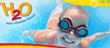 Animovaný modrý banner termálnych kúpeľov H2O