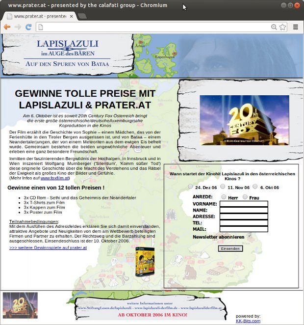 Súťažná stránka filmu Lapislazuli s plagátom a formulárom