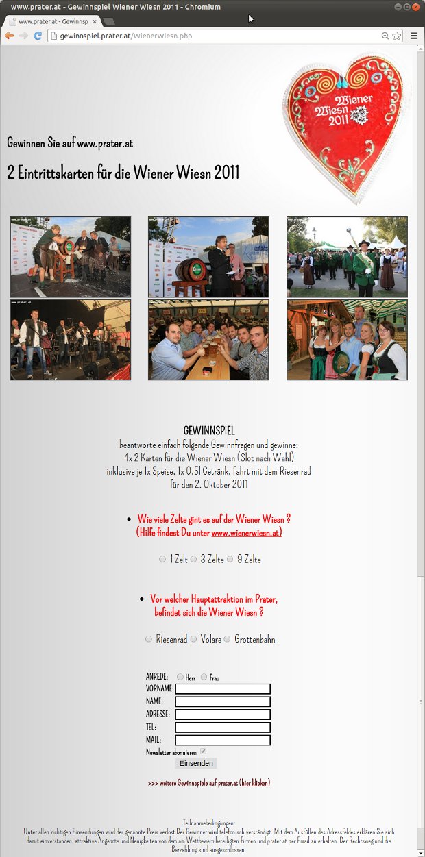 Súťaž Wiener Wiesn 2011 s fotografiami podujatia a formulárom
