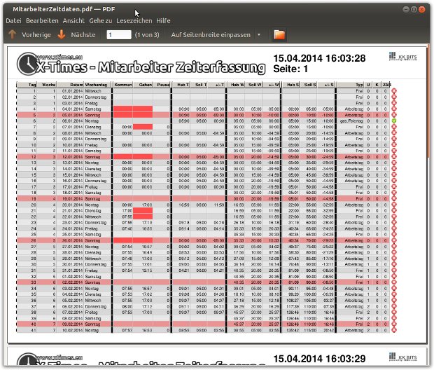 Export časových záznamov zamestnanca z X-Times do PDF
